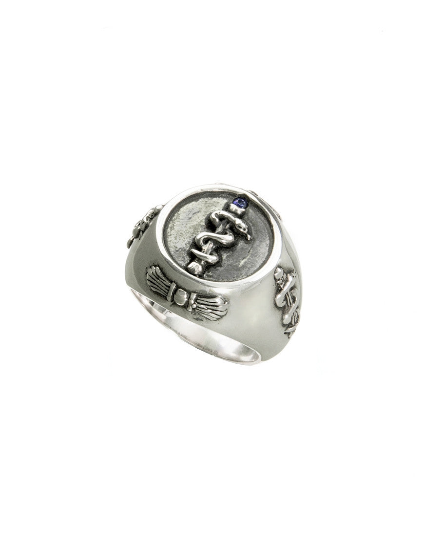 Eternal Bliss Ring Äskulapstab mit Bergkristall
