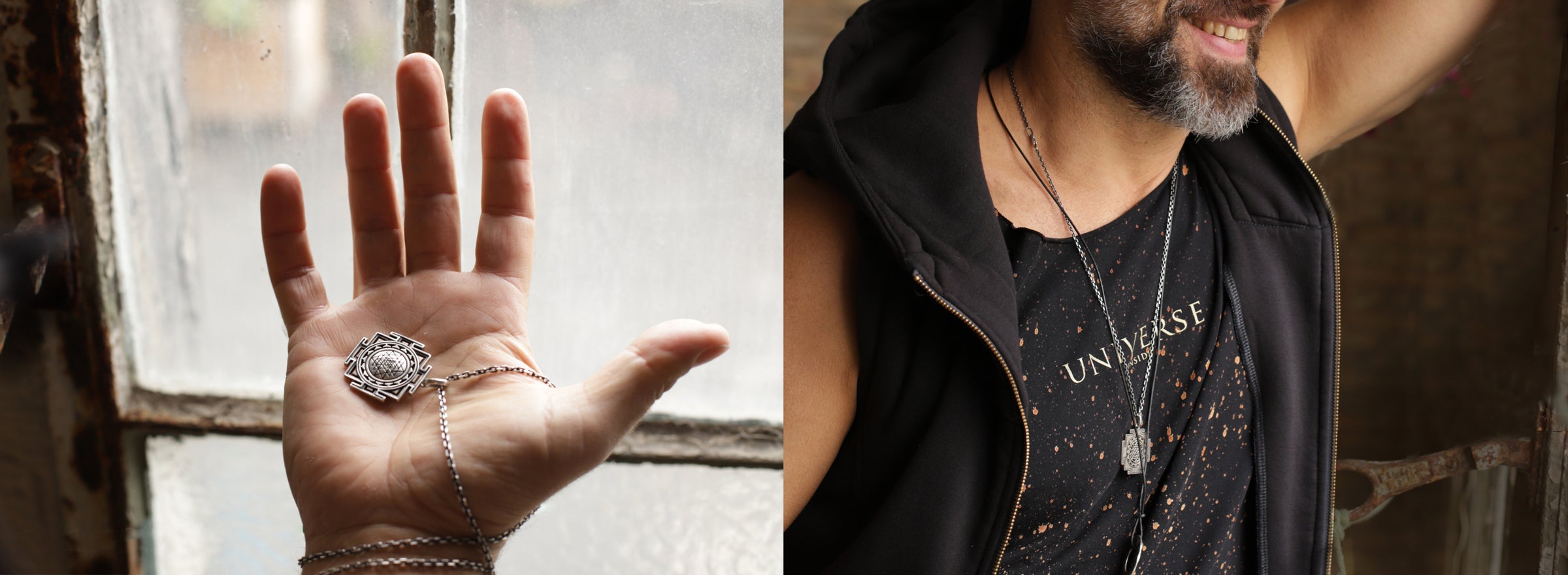 Valentin, Yoga Lehrer in Leipzig, präsentiert seine Liebinge von ETERNAL BLISS: Den Sri Yantra -Anhänger. 