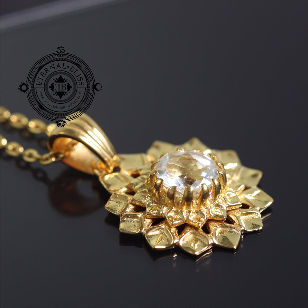 Spiritual jewelry: High-quality gold-plated crown chakra pendant with topaz gemstone | Enlightenment theme