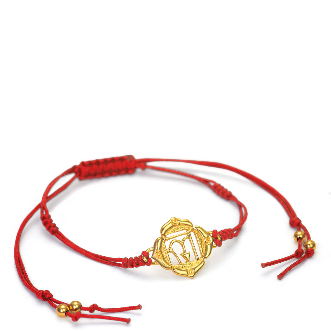Muladhara oder Wurzel Chakra Armband Sterling Silber vergoldet mit mohnroter Kordel von ETERNAL BLISS - Spiritueller Schmuck