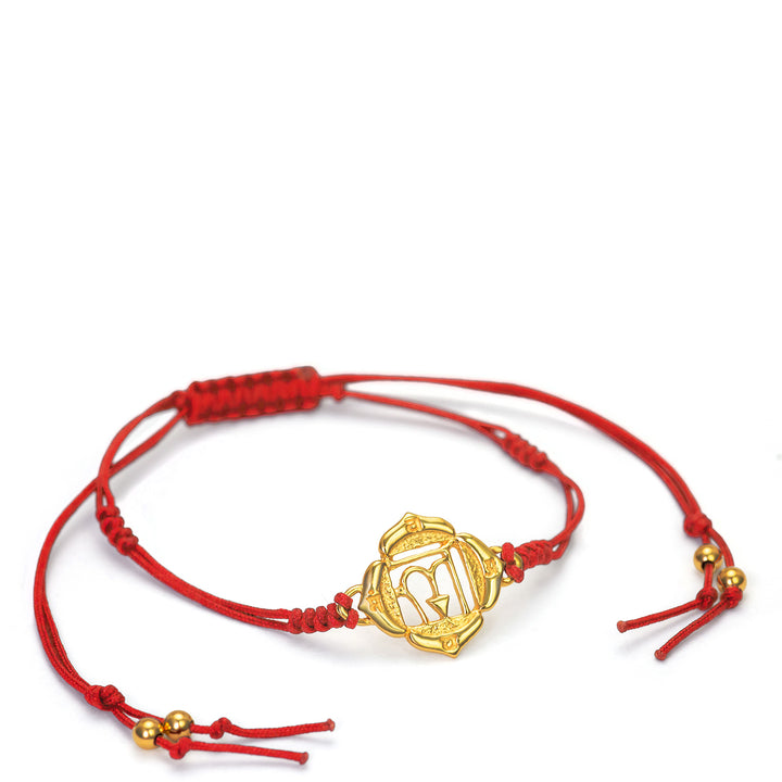 Muladhara oder Wurzel Chakra Armband Sterling Silber vergoldet mit mohnroter Kordel von ETERNAL BLISS - Spiritueller Schmuck