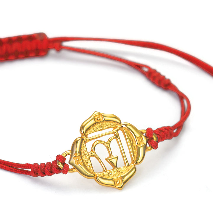 Muladhara or Root Chakra Bracelet, Sterling Silver Gold Plated with Poppy Red Cord by ETERNAL BLISS - Spiritual Jewelry