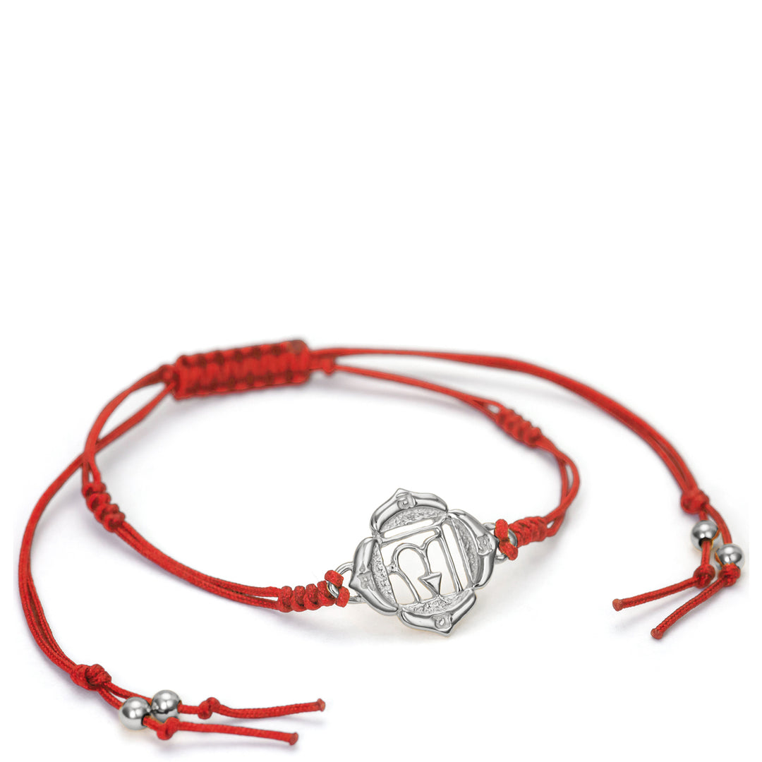 Muladhara Chakra Armband Silber  mit mohnroter Kordel von ETERNAL BLISS - Spiritueller Schmuck