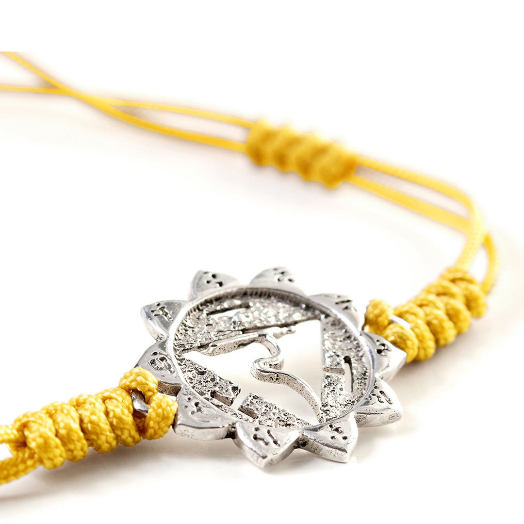 Solar Plexus or Manipura Chakra Bracelet with Chakra Emblem made of high-quality sterling silver and bright yellow polyamide cord by ETERNAL BLISS - Spiritual Jewelry