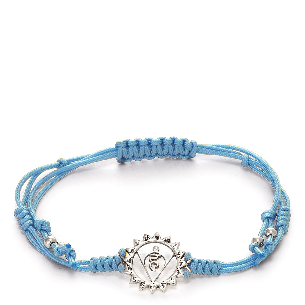 Vishuddha Chakra Armband mit Sterling Silber Chakra Emblem und hellblauer Polyamidkordel von ETERNAL BLISS - Spiritueller Schmuck