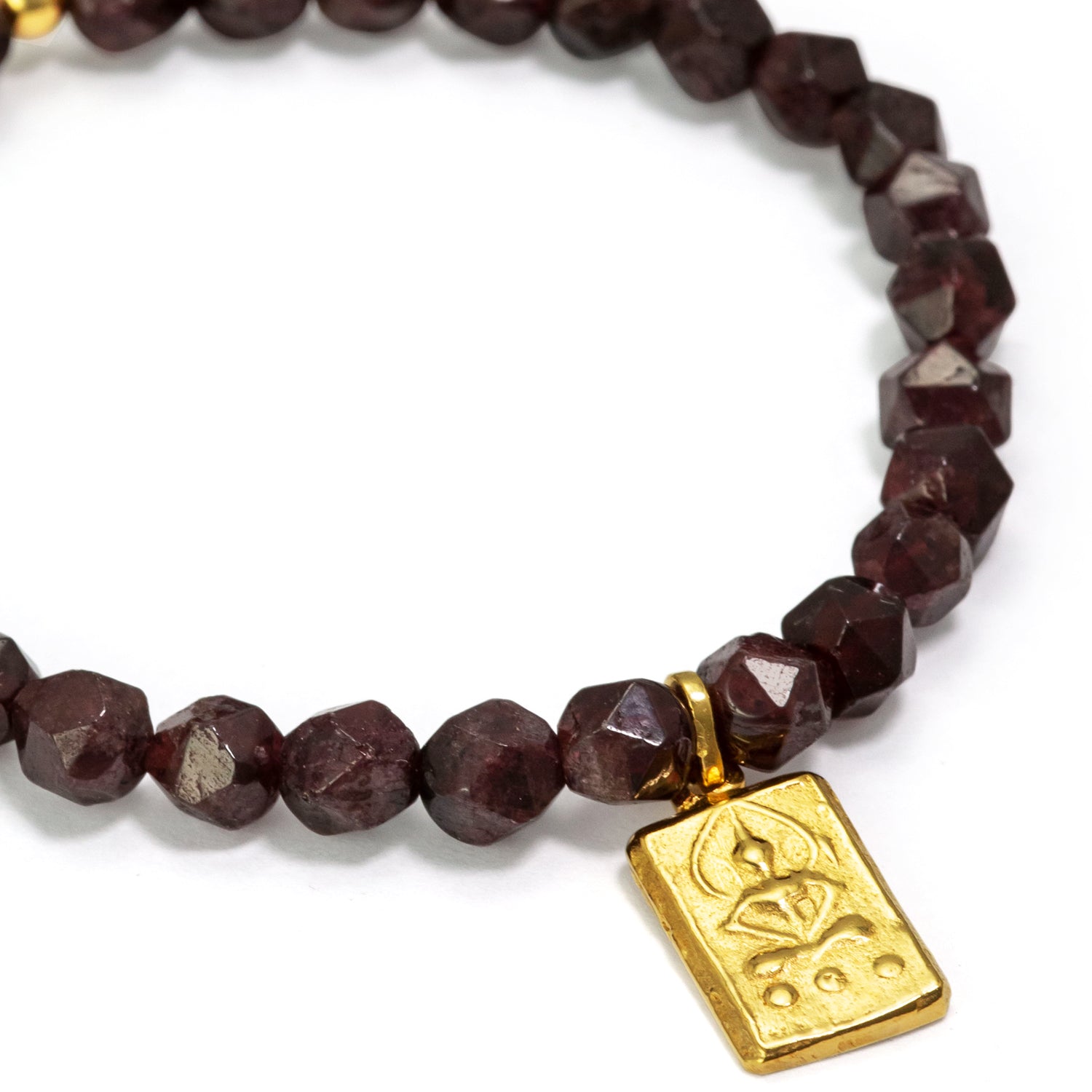 Buddha bracelet with irregularly cut garnet gemstones and gold-plated silver pendant from ETERNAL BLISS - Spiritual jewelry