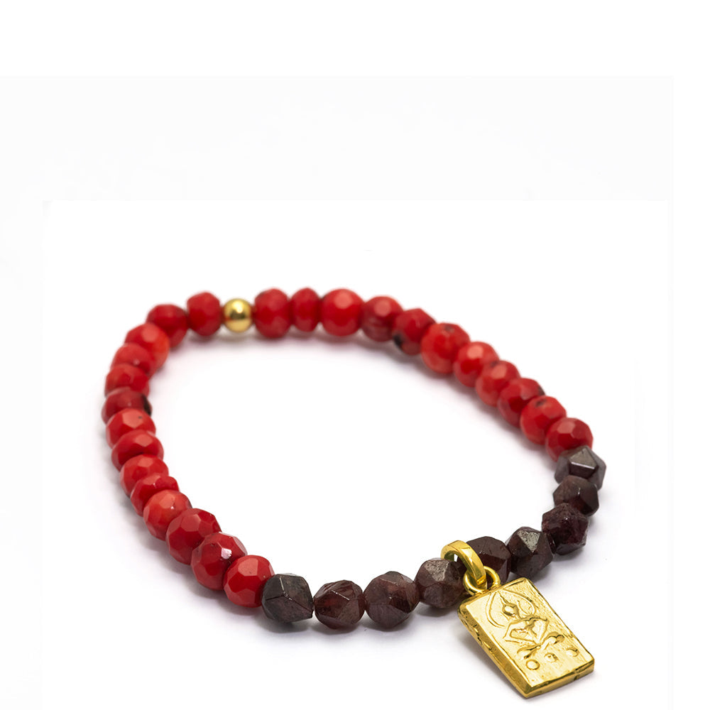 Buddha Armband mit Koralle und Granat vergoldet von ETERNAL BLISS - Spiritueller Schmuck