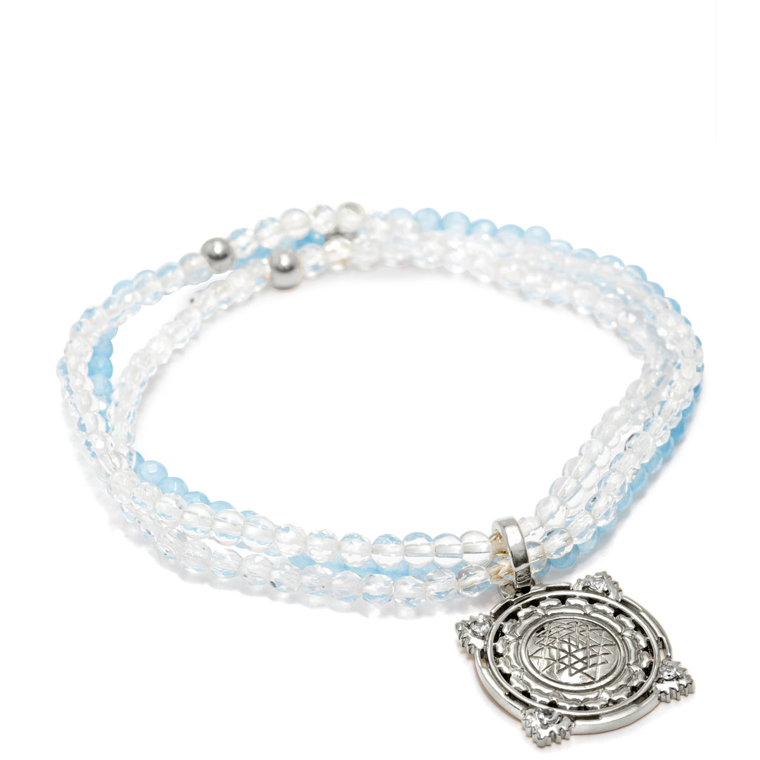 Sri Yantra Edelstein Armband mit Aquamarinen und Sterling Silber von ETERNAL BLISS - Spiritueller Schmuck