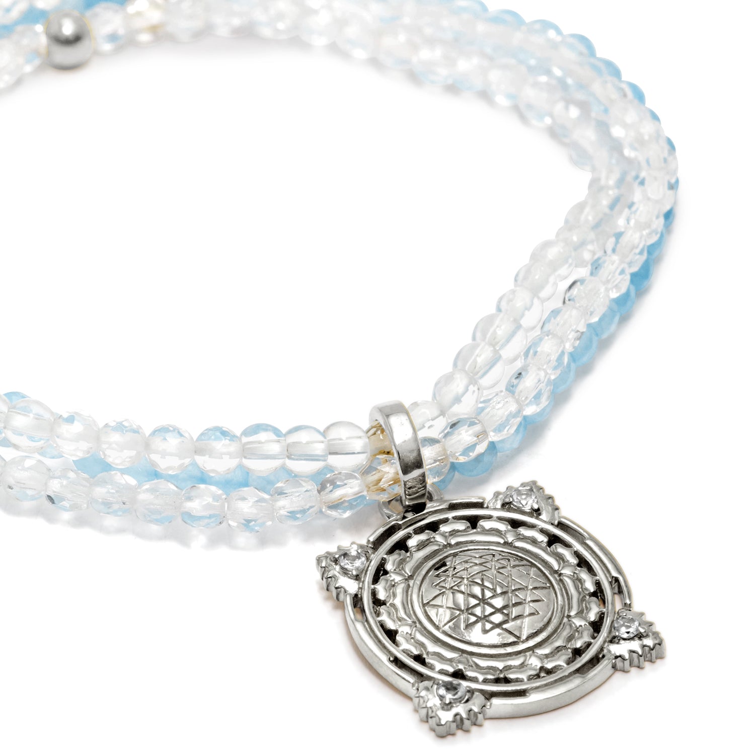 Sri Yantra gemstone bracelet with aquamarines and sterling silver from ETERNAL BLISS - Spiritual jewelry