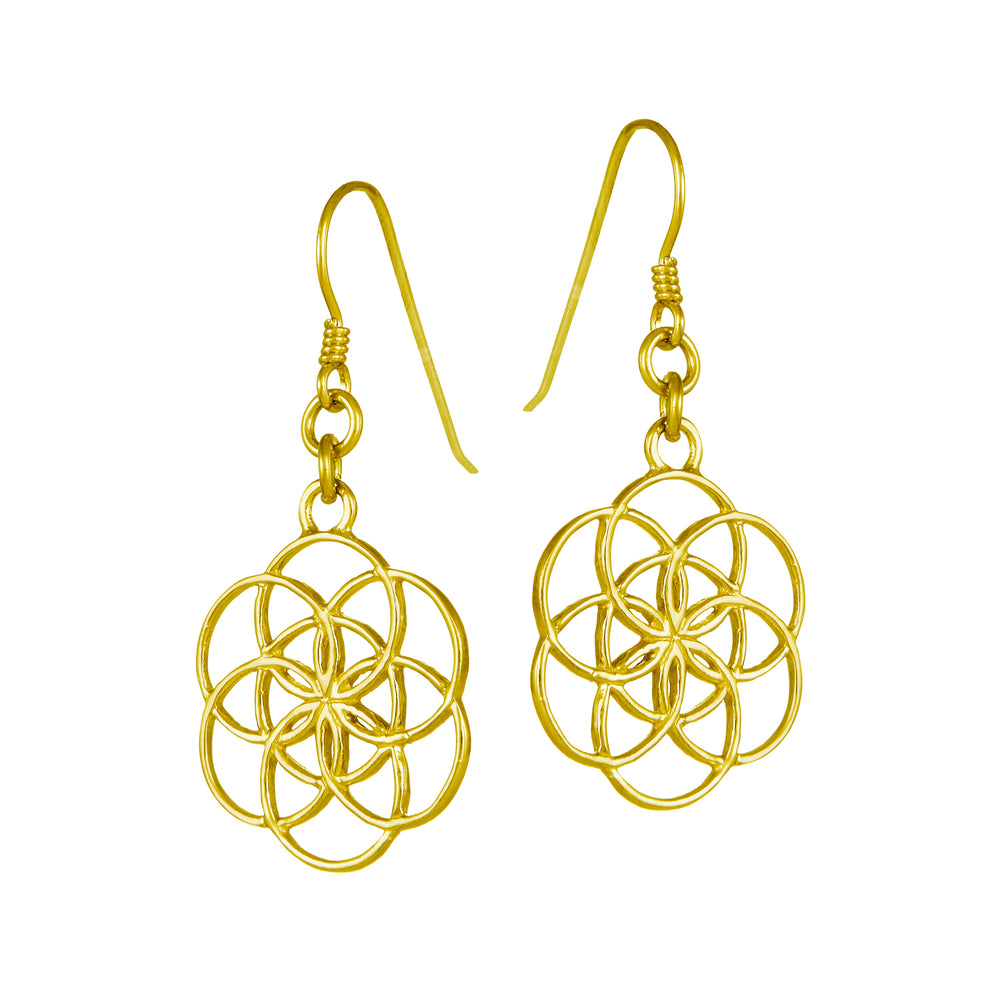 Seed of Life earrings made of gold-plated sterling silver from the spiritual yoga jewellery collection