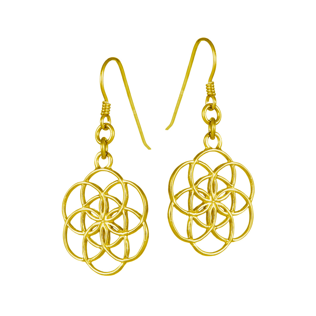 Seed of Life earrings made of gold-plated sterling silver from the spiritual yoga jewellery collection