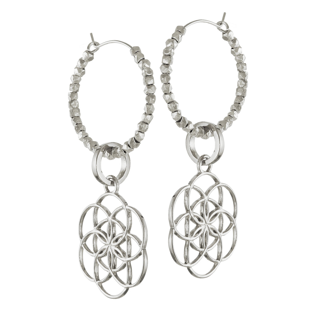 Silver Seed of Life creoles with beads by Eternal Bliss - Spiritual Jewellery