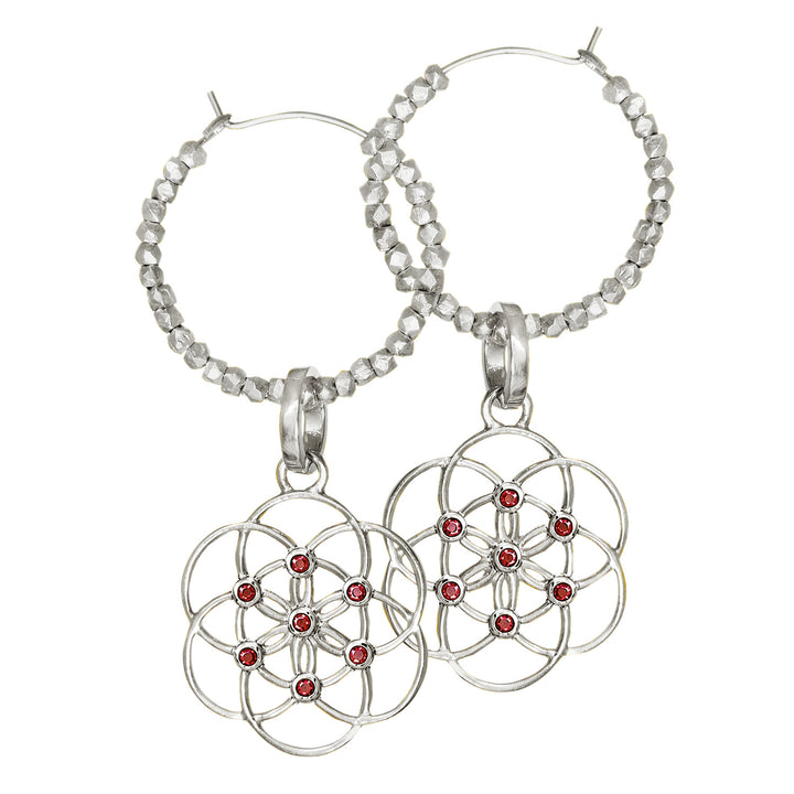 Samen-des-Lebens-Kreolen aus Sterling Silber mit Balibeads und Rubinen von Eternal Bliss - Spiritueller Schmuck