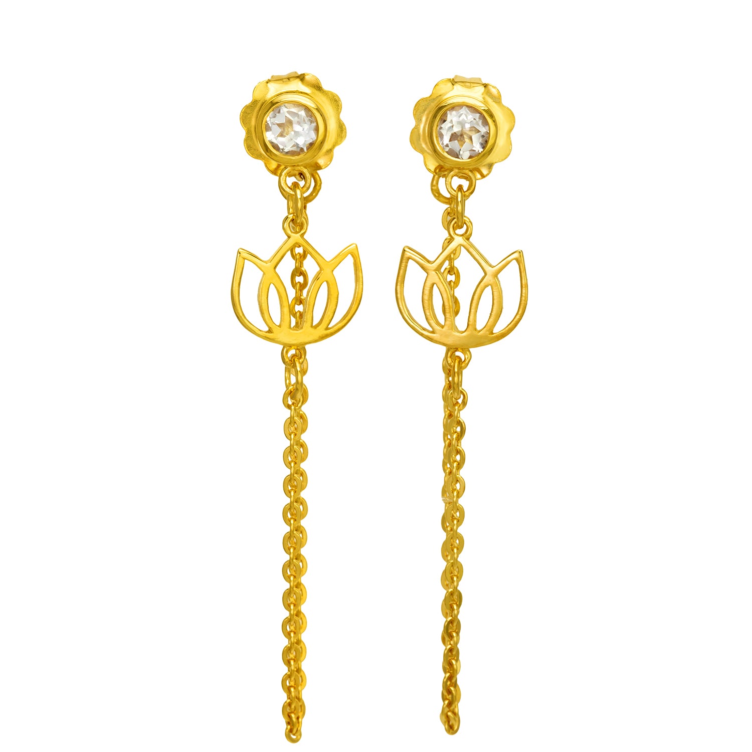 Vergoldete Lotus Ohrstecker mit Bergkristall und feinem Kettchen von ETERNAL BLISS - Spiritueller Schmuck