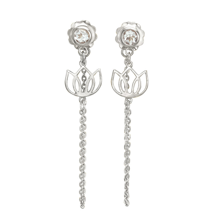 Silberne Lotus Ohrstecker mit Bergkristall und feinem Kettchen von ETERNAL BLISS - Spiritueller Schmuck