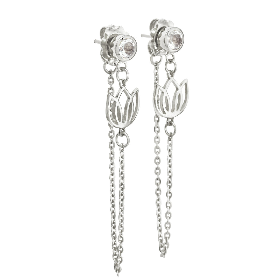 lotus earrings with rock crystal and a fine chain by ETERNAL BLISS made ofSterling silver - Spiritual Jewelry