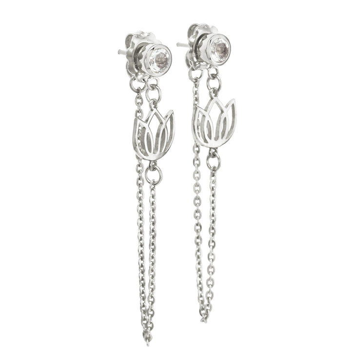 lotus earrings with rock crystal and a fine chain by ETERNAL BLISS made ofSterling silver - Spiritual Jewelry
