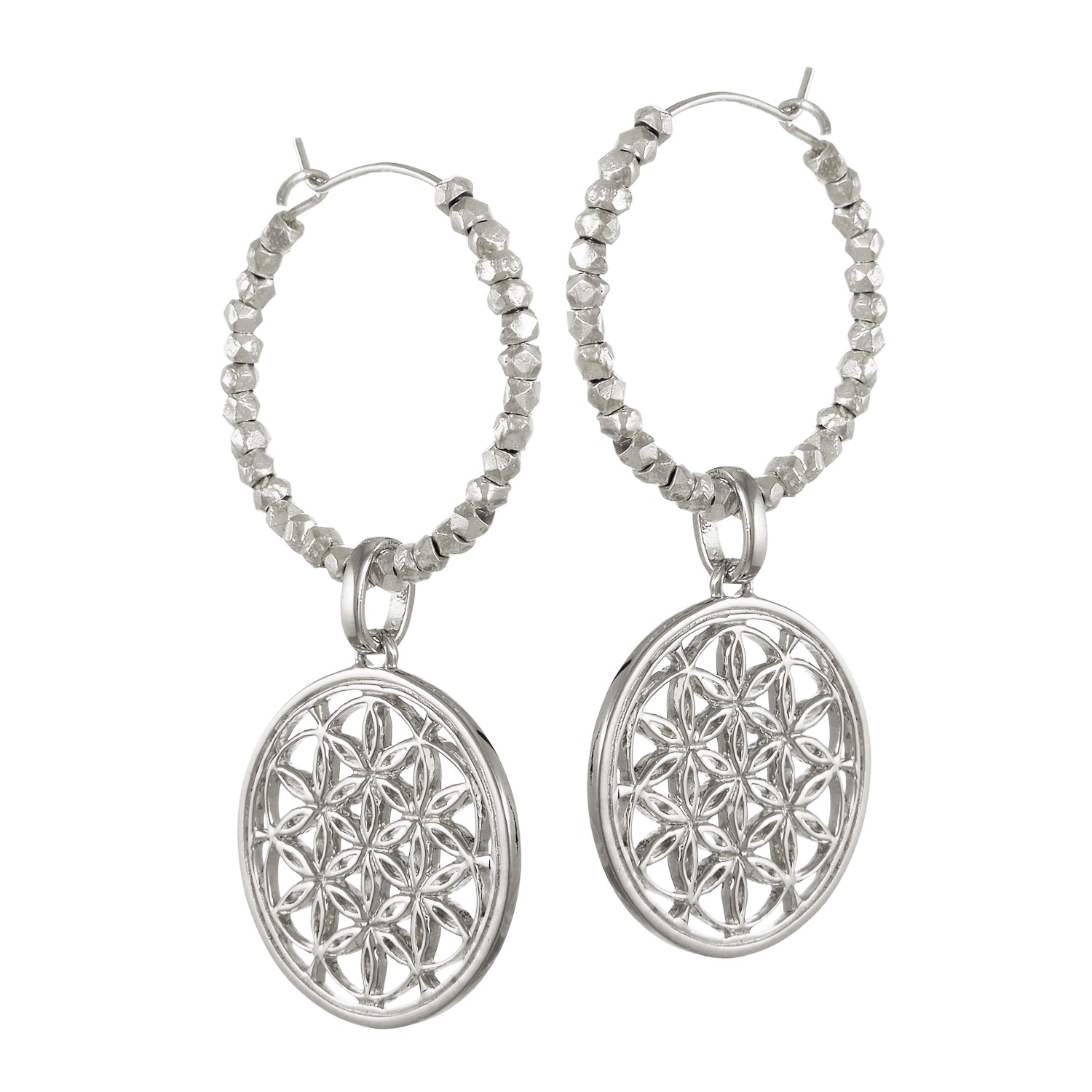 Silver Flower of Life creoles with beads by ETERNAL BLISS - Spiritual Jewellery