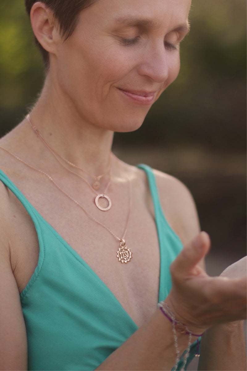 Spiritual jewelry: Annette Söhnlein, yoga teacher in Berlin, wears various necklaces from the Heart Chakra collection.