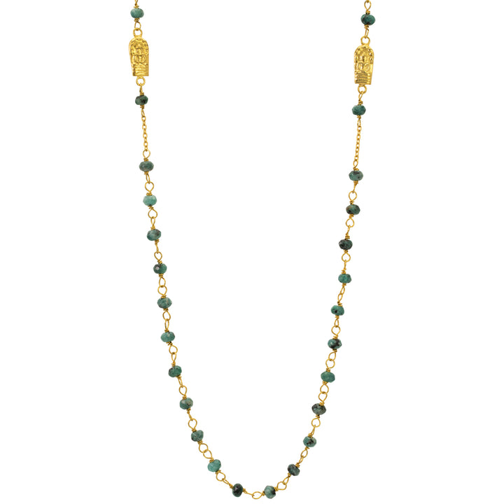 Edelsteinkette mit Jadeperlen und Buddha-Emblemen aus hochwertig vergoldetem Sterling Silber von Eternal Bliss