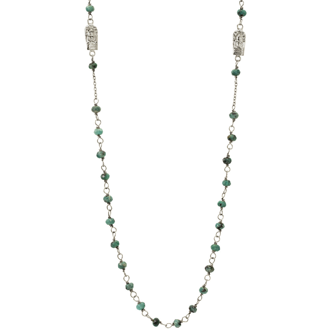 Edelsteinkette mit Jadeperlen und Buddha-Emblemen aus hochwertigem Sterling Silber von Eternal Bliss