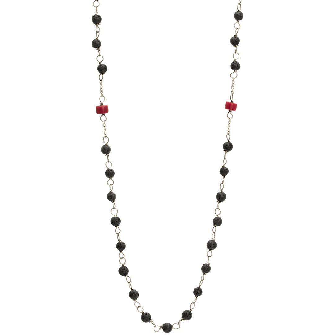 Halskette "Transformation" aus Sterling Silber mit Lava- und Korallenperlen von Eternal Bliss