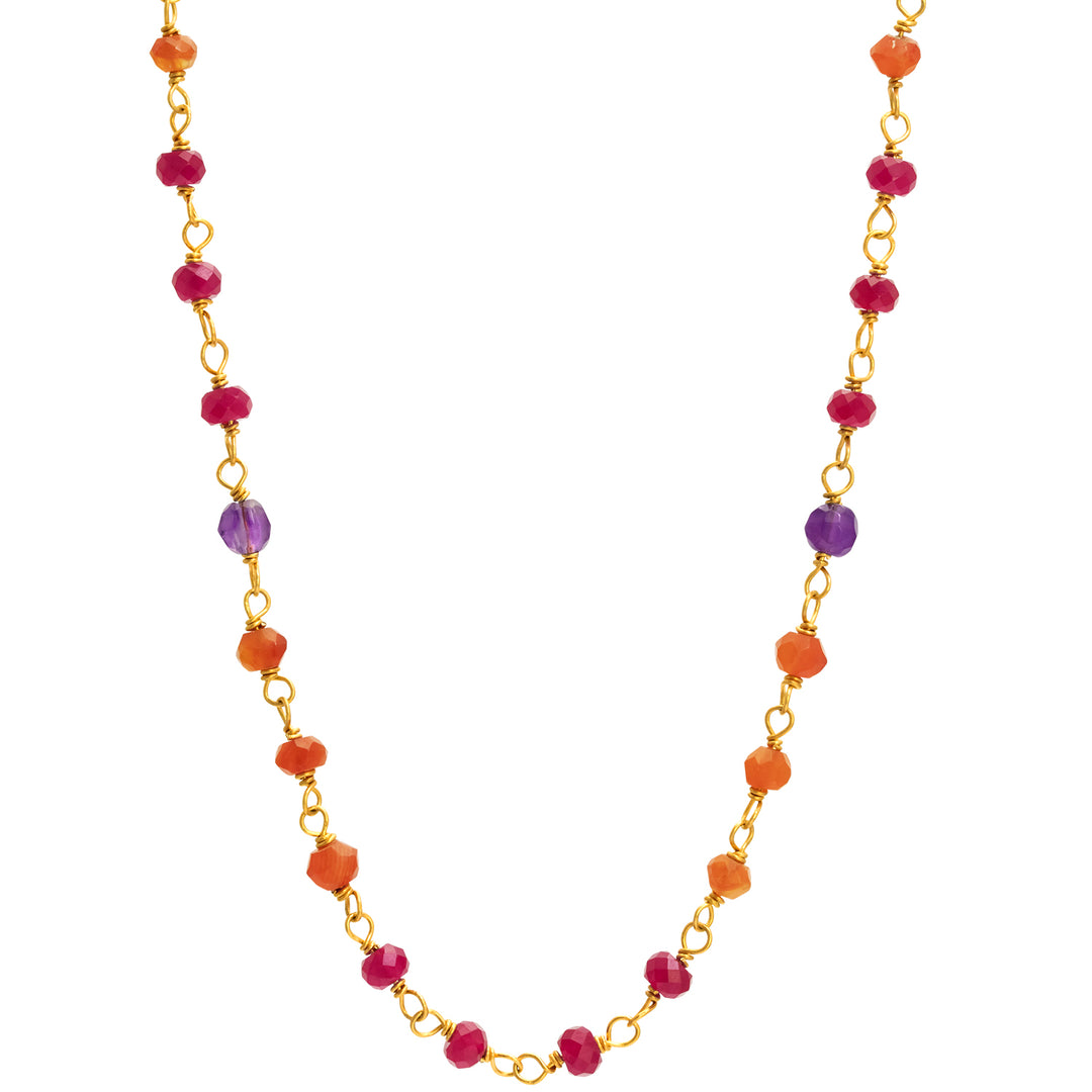 Kraftvoll leuchtenede Edelstein-Halskette "Prana" aus hochwertig vergoldetem Sterling Silber mit Rubinen, Karneolen und Amethyst von Eternal Bliss