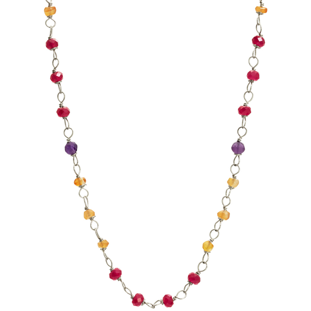 Kraftvoll leuchtende Edelstein-Halskette "Prana" aus hochwertigem Sterling Silber mit Rubinen, Karneolen und Amethyst von Eternal Bliss