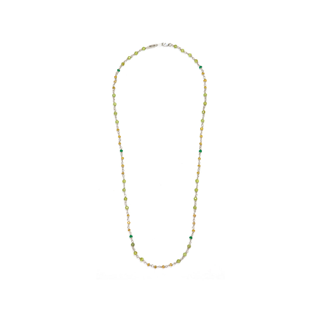 Übersicht von Edelstein-Halskette "Inspiration" in 60cm Länge aus hochwertigem Sterling Silber mit Smaragd, Saphir, Peridot und Sandelholz von Eternal Bliss
