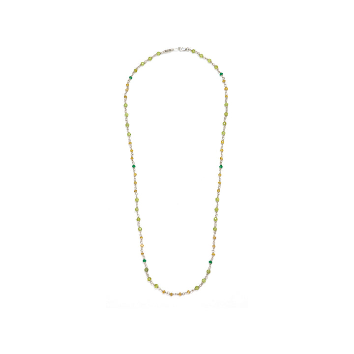 Übersicht von Edelstein-Halskette "Inspiration" in 60cm Länge aus hochwertigem Sterling Silber mit Smaragd, Saphir, Peridot und Sandelholz von Eternal Bliss