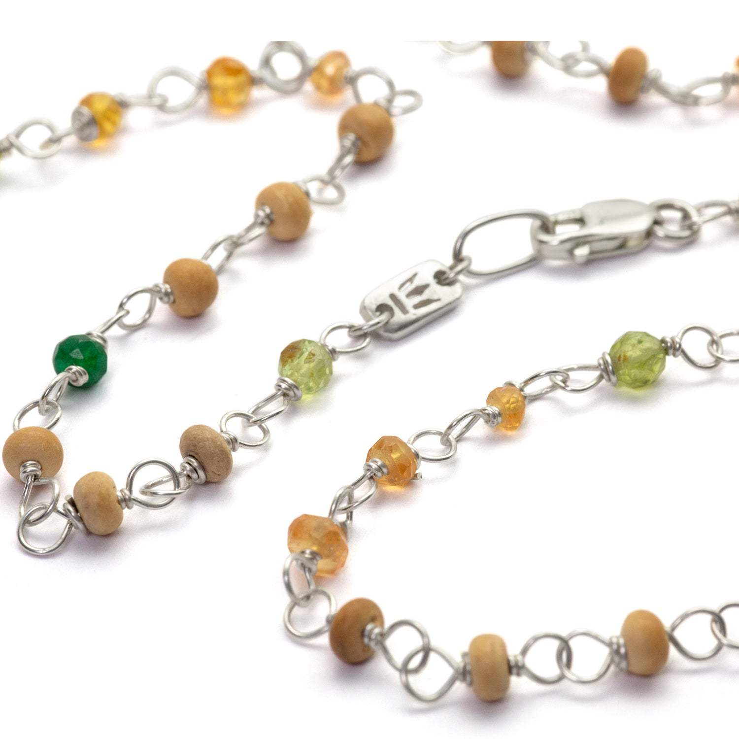 Gemstone necklace "Inspiration" made of high-quality sterling silver with emerald, sapphire, peridot and sandalwood by Eternal Bliss