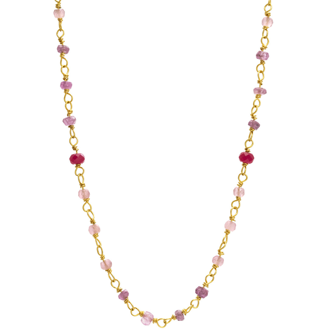 Edelstein-Halskette "Sakura" aus hochwertig vergoldetem Sterling Silber mit Rubin, Bergkristall und Lavendar von Eternal Bliss