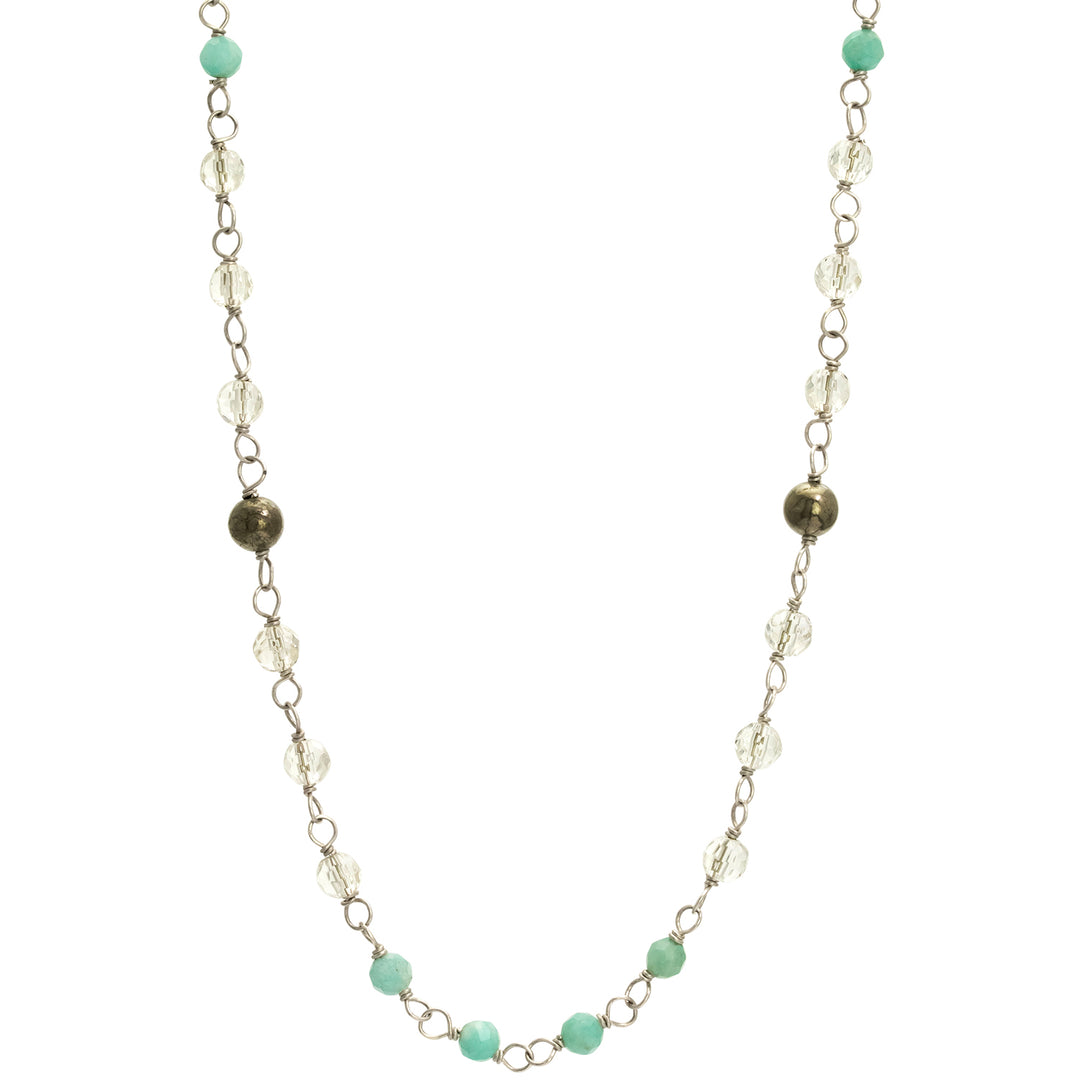 Edelstein-Halskette "Jin Tao" aus Sterling Silber mit Aquamarin, Bergkristall und Hämatit von Eternal Bliss