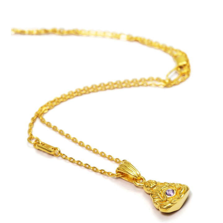 Gold-plated God of Luck Buddhai pendant with lavendar gem stone by ETERNAL BLISS - Spiritual Jewellery