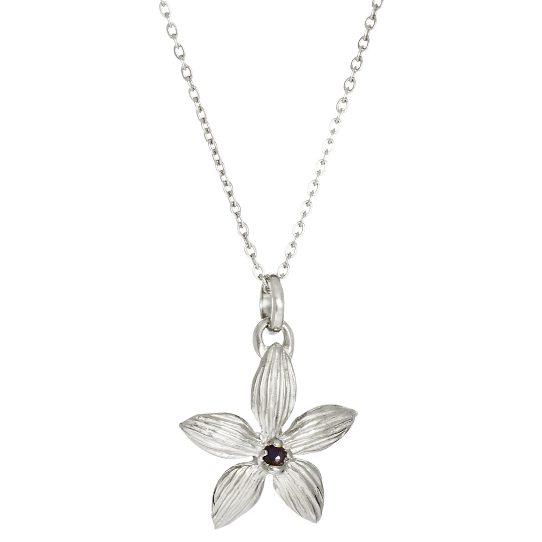 Blue China Orchid Anhänger mit schwarzem Saphir aus Sterling Silber mit Kette von ETERNAL BLISS - Spiritueller Schmuck