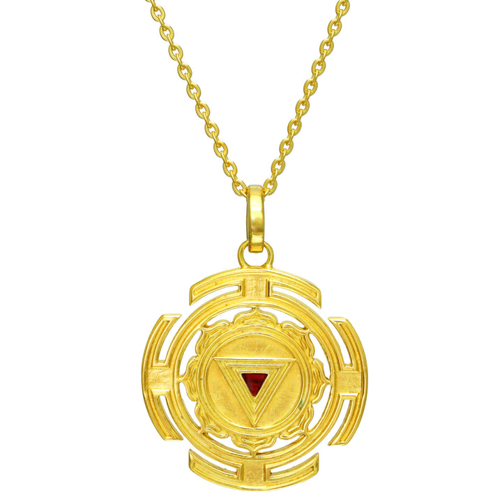 Kreisförmiger vergoldeter Kali Yantra Anhänger aus Sterling Silber mit Kette von ETERNAL BLISS - Spiritueller Schmuck
