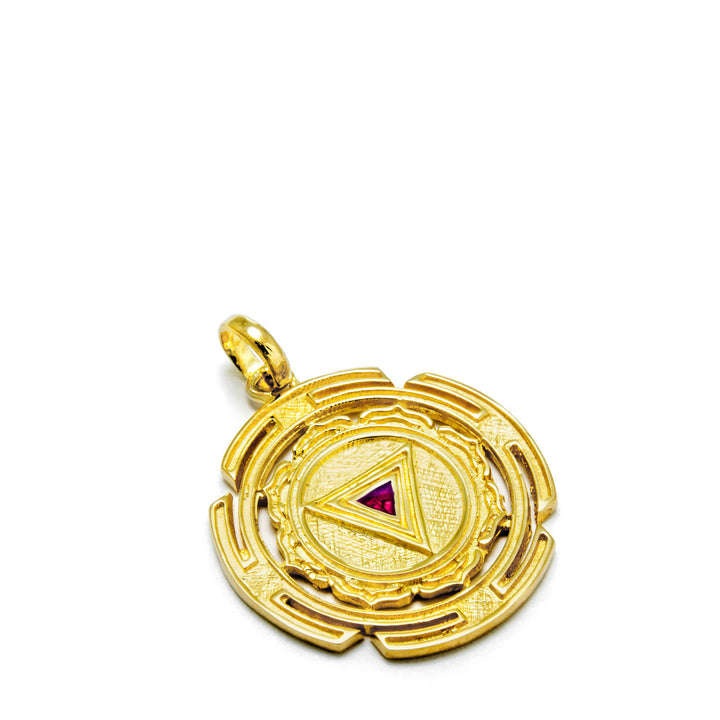 Circular gold-plated Kali Yantra pendant in sterling silver with chain by ETERNAL BLISS – Spiritual jewelry