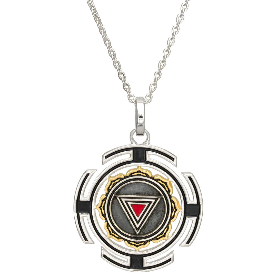 Kali Yantra Anhänger aus patiniertem Sterling Silber mit Teilvergoldeten Lotusblättern von ETERNAL BLISS - Spiritueller Schmuck