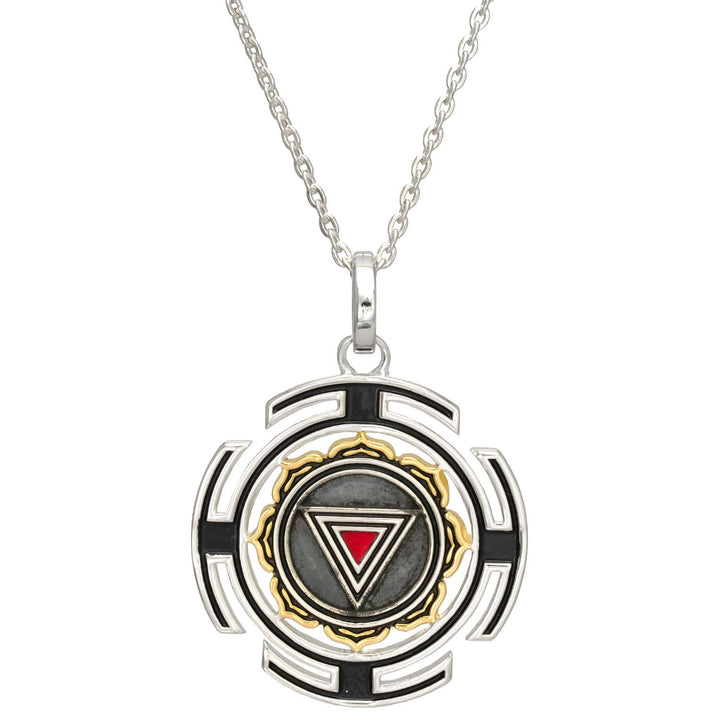 Kali Yantra Anhänger aus patiniertem Sterling Silber mit Teilvergoldeten Lotusblättern von ETERNAL BLISS - Spiritueller Schmuck