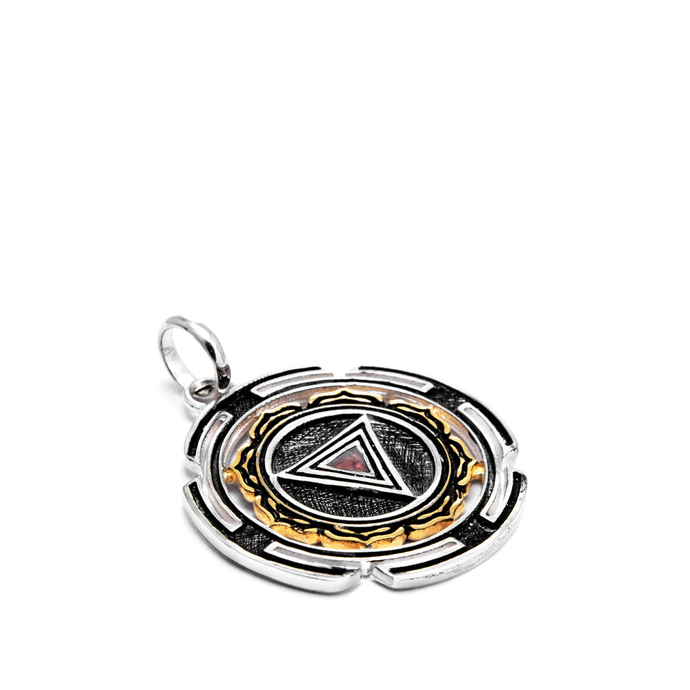 Kali Yantra pendant in patinated sterling silver with partially gold-plated lotus petals by ETERNAL BLISS – Spiritual jewelry