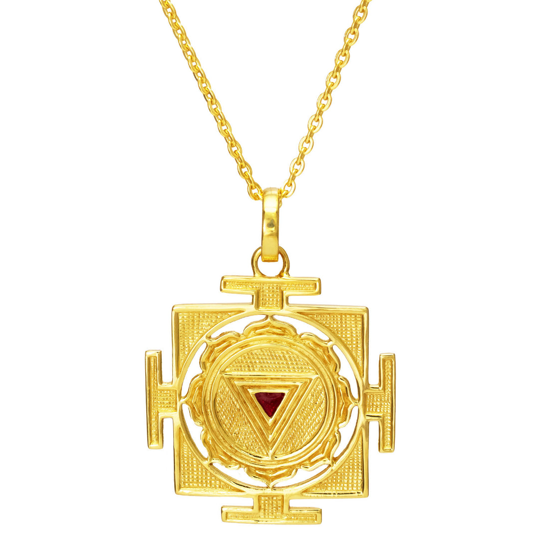 Handwerklich ausgearbeiteter, vergoldeter Kali Yantra Anhänger aus Sterling Silber mit Kette von ETERNAL BLISS - Spiritueller Schmuck