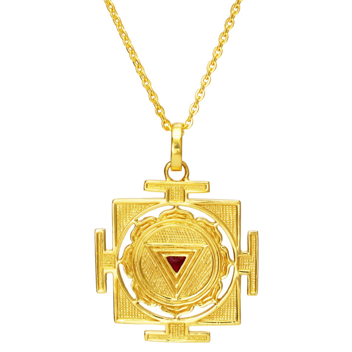 Handwerklich ausgearbeiteter, vergoldeter Kali Yantra Anhänger aus Sterling Silber mit Kette von ETERNAL BLISS - Spiritueller Schmuck