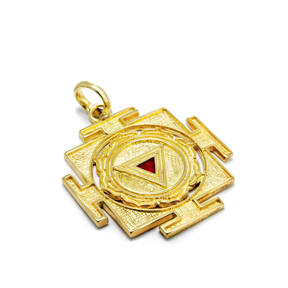 Expertly crafted, gold-plated Kali Yantra pendant in sterling silver with chain by ETERNAL BLISS – Spiritual jewelry