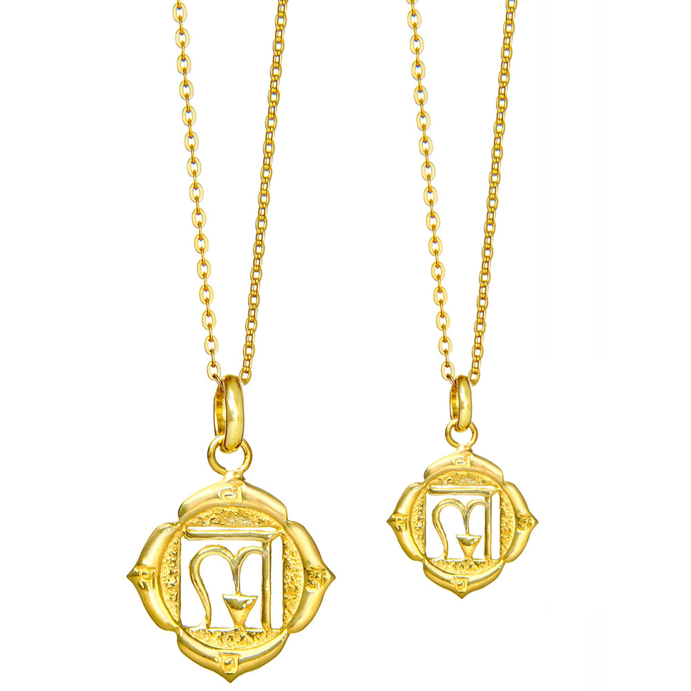 Root or Muladhara Chakra Pendant with Beej Mantra Symbol in Gold-Plated Sterling Silver in Two Different Sizes by ETERNAL BLISS - Spiritual Jewelry