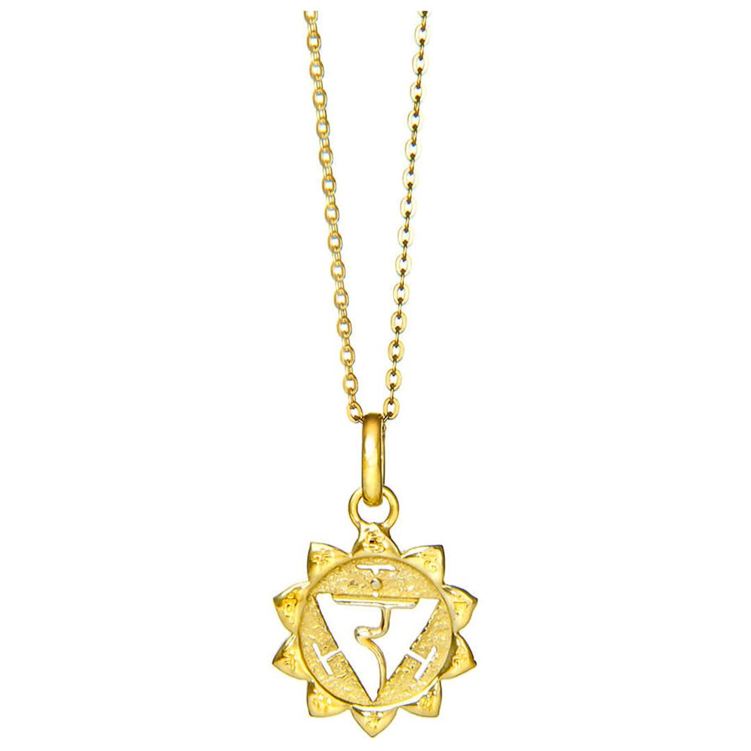 Solar Plexus oder Manipura Chakra Anhänger mit Mantra vergoldet mit Kette von ETERNAL BLISS - Spriritueller Schmuck