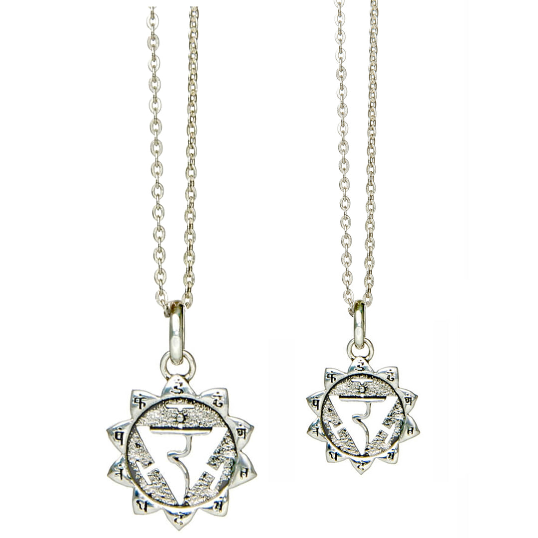 Solar Plexus or Manipura Chakra Pendant with Mantra made from Sterling Silver in two different sizes by ETERNAL BLISS - Spiritual Jewelry
