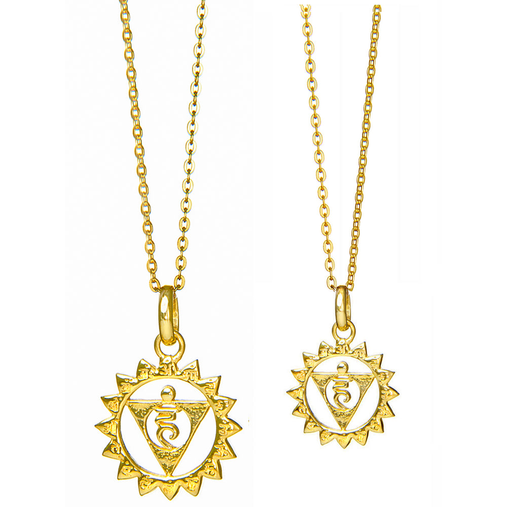 Throat or Vishuddha Chakra Pendant with Mantra, Gold Plated, in two sizes by ETERNAL BLISS - Spiritual Jewelry