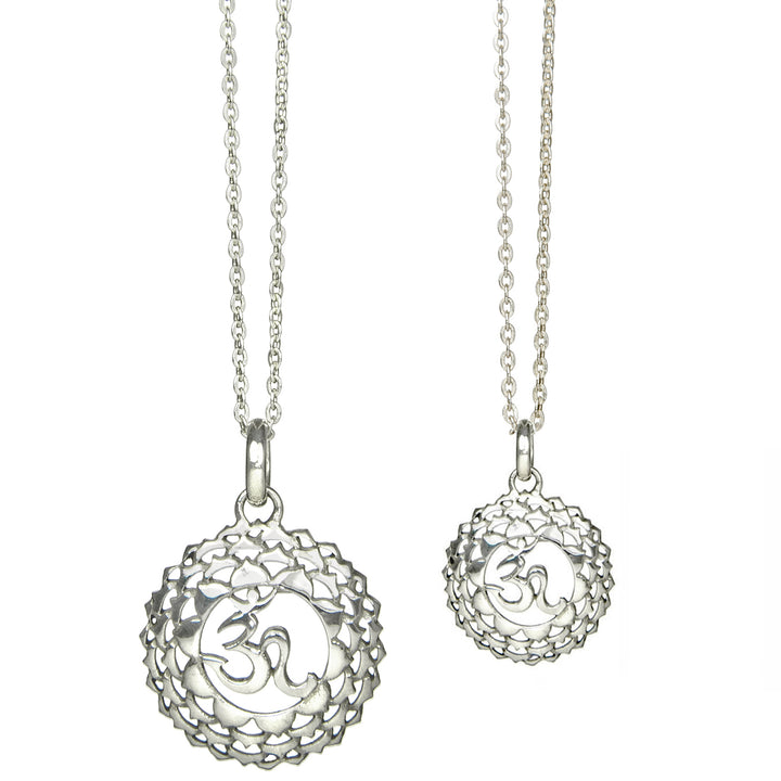 Crown or sahasrara Chakra Pendant with Mantra in two sizes made of high-quality sterling silver by ETERNAL BLISS - Spiritual Jewelry