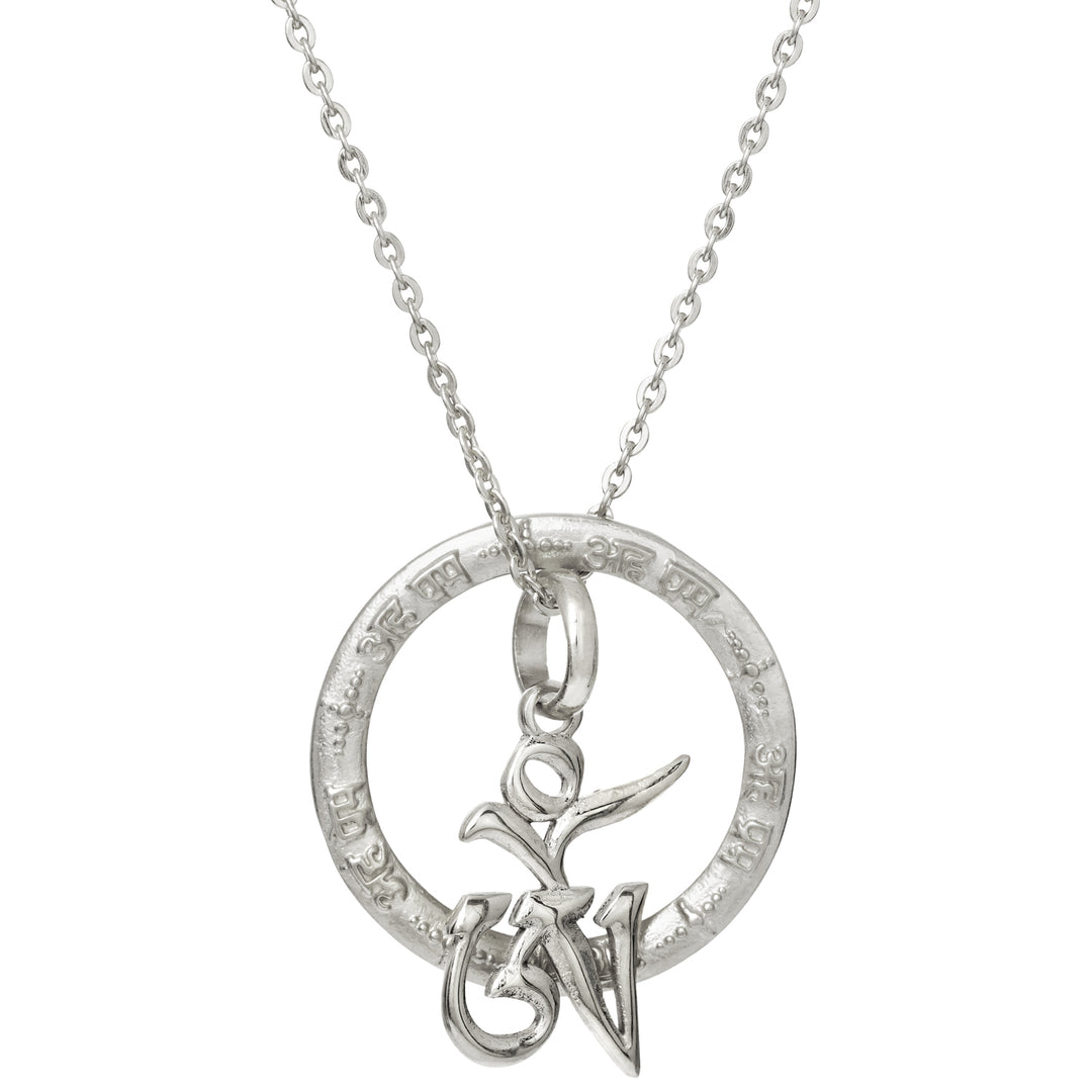 Silberkette "Universelle Liebe" Aham-Prema-Mantra-Anhänger und Anhänger Tibetisches Om aus Sterling Silber von ETERNAL BLISS - Spiritueller Schmuck
