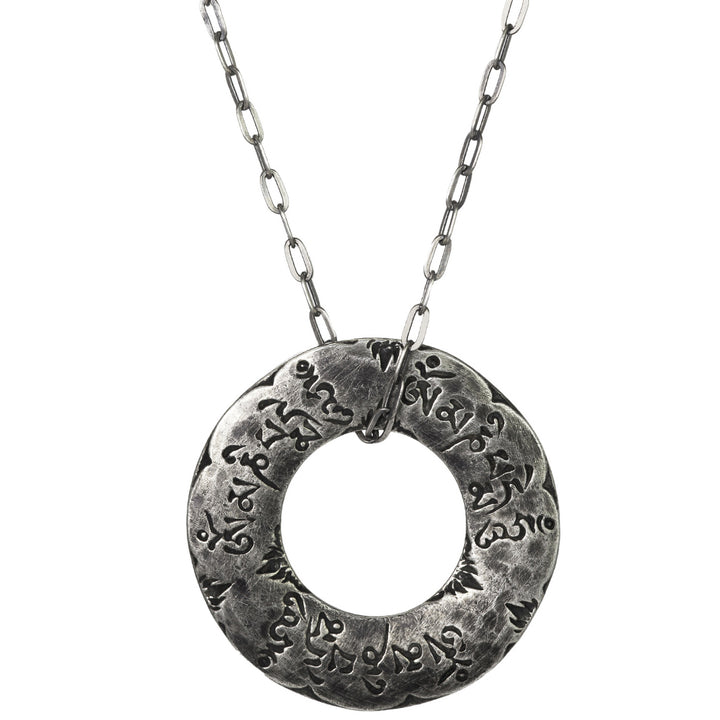 Om Mani Padme Hum Mantra necklace made from oxidized Sterling silver by ETERNAL BLISS - Spiritual Jewellery